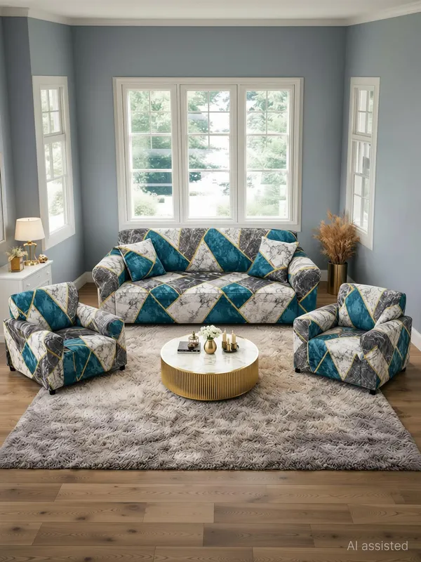 Mahadevv_Enterprises_Rayon_3+1+1_Seater_Sofa_Geometric_Cover_(Pack_Of_5_Sky_Blue)