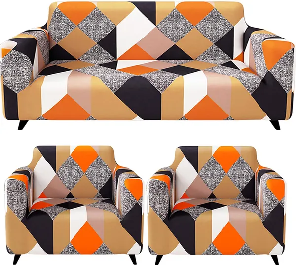 Inferna_Loom_Polyester_3+1+1_Seater_Sofa_Floral_Cover_(Pack_Of_3_Premium_Elastic_5_Seater_Sofa_Cover_3+1+1_Set_|_Washable_Orange_Check)