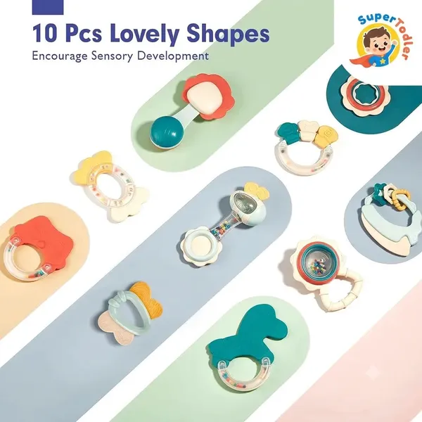 Multicolor_10-Piece_Baby_Rattles_Teethers_Sensory_Development_Set