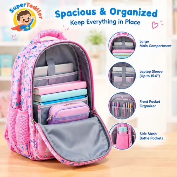 Pink_Polyester_Unicorn_Kids_School_Backpack_For_Girls