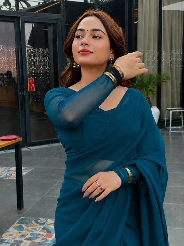 Teal_Georgette_SAREE_For_WOMEN