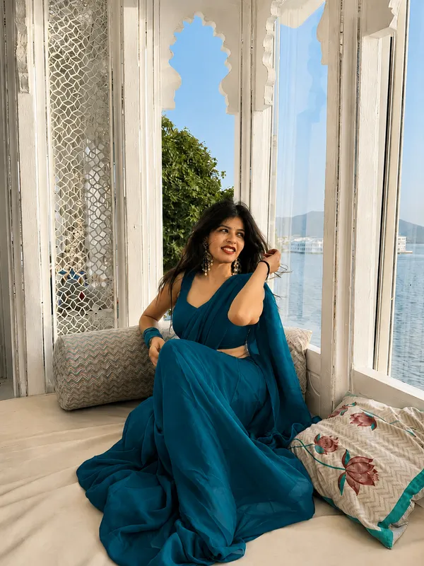Teal_Georgette_SAREE_For_WOMEN