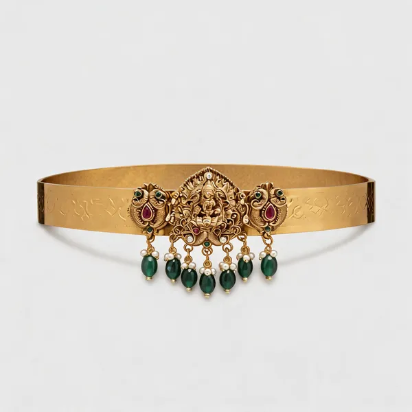 Gold_Alloy_Purple_Green_Stone_Temple_Kamarband_For_Women