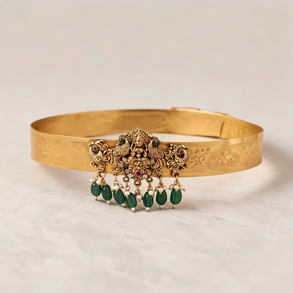 Gold_Alloy_Floral_Deity_Green_Bead_Kamarband_For_Women