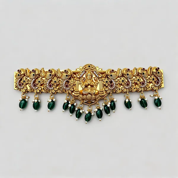 Gold_Alloy_Goddess_Motif_Green_Bead_Kamarband_For_Women