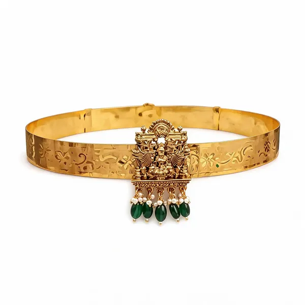 Gold_Alloy_Temple_Pearl_Green_Bead_Kamarband_For_Women