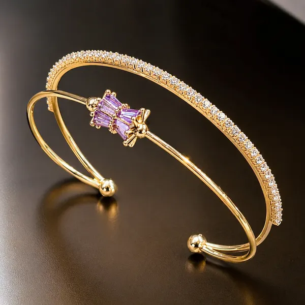 14k_Gold_Color_Cz_Purple_Crystal_Charm_Adjustable_Open_Cuff_Bracelet