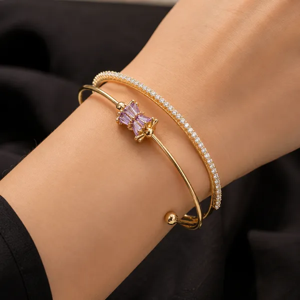 14k_Gold_Color_Cz_Purple_Crystal_Charm_Adjustable_Open_Cuff_Bracelet