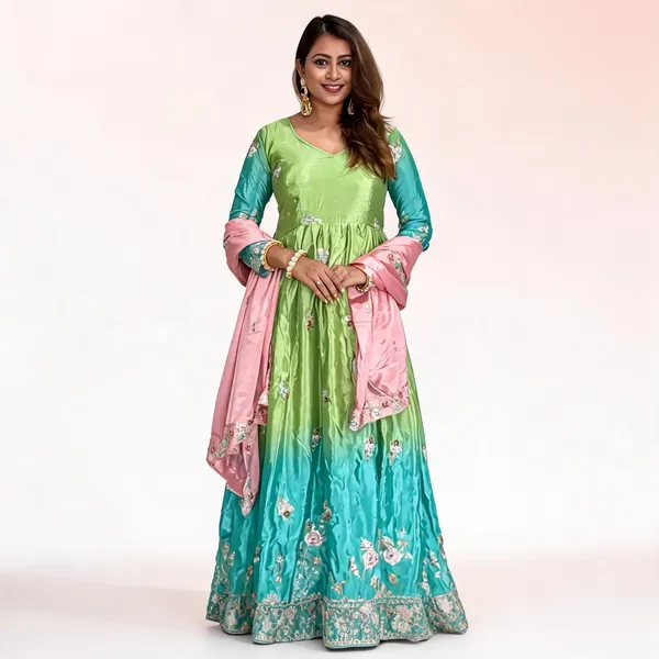 Green_Chinon_Embroidered_Flared_Anarkali_Suit_Set_For_Women