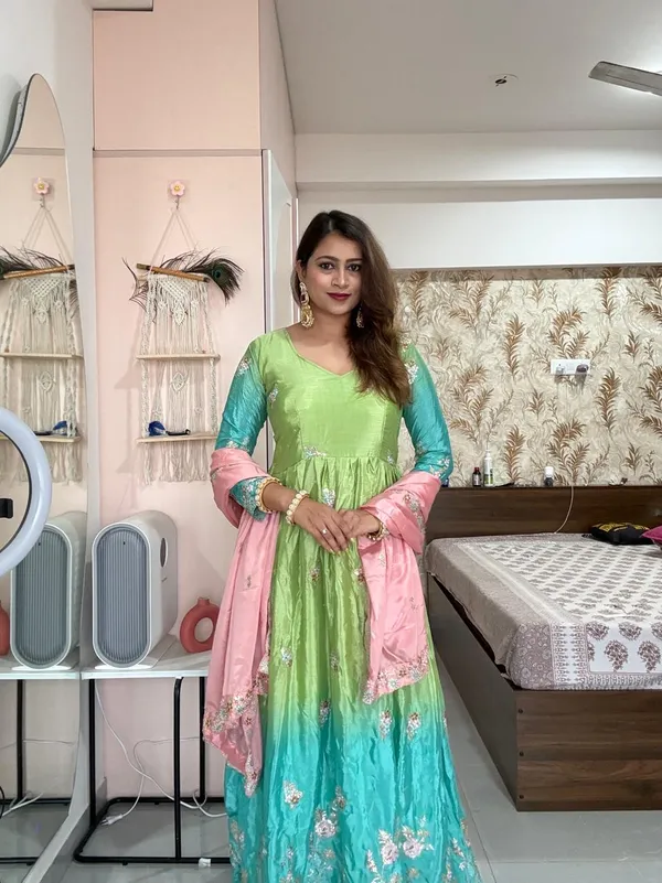 Green_Chinon_Embroidered_Flared_Anarkali_Suit_Set_For_Women