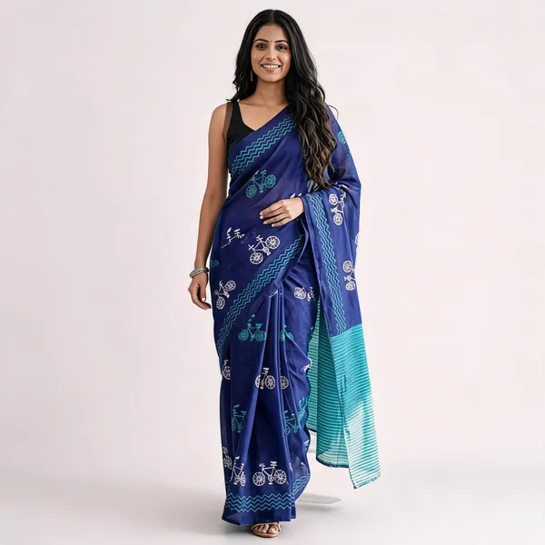 Blue_Mulmul_Cotton_Printed_Saree_For_Women