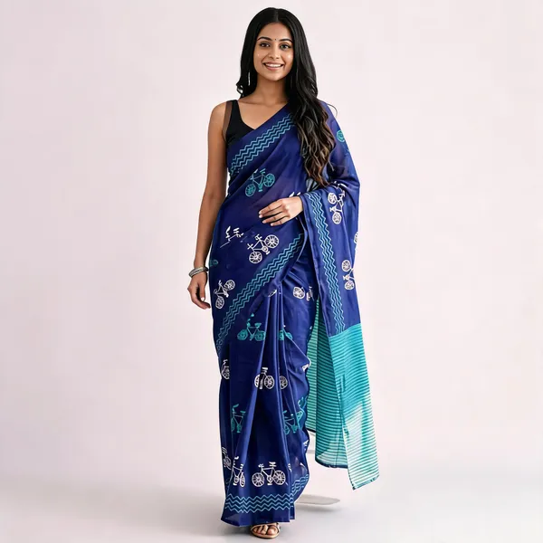 Blue_Mulmul_Cotton_Printed_Saree_For_Women