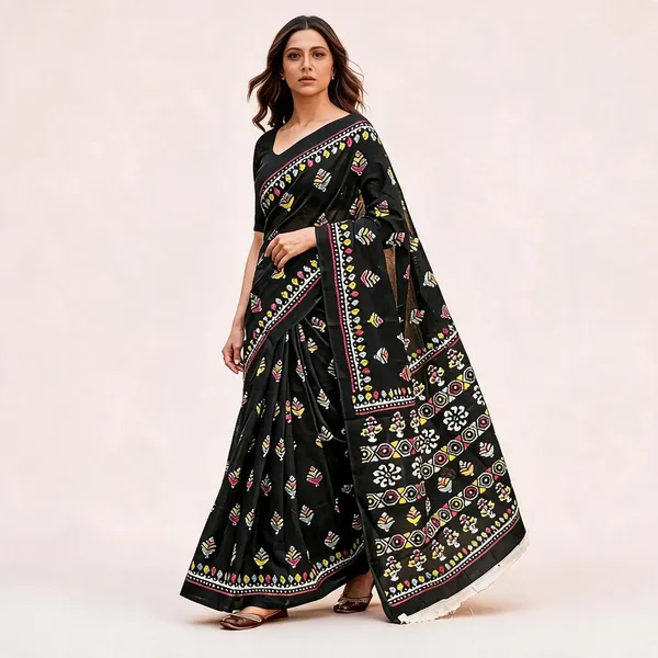 Black_Mulmul_Cotton_Batik_Print_Saree_For_Women