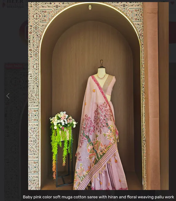 Baby_Pink_Muga_Cotton_Floral_Saree_For_Women