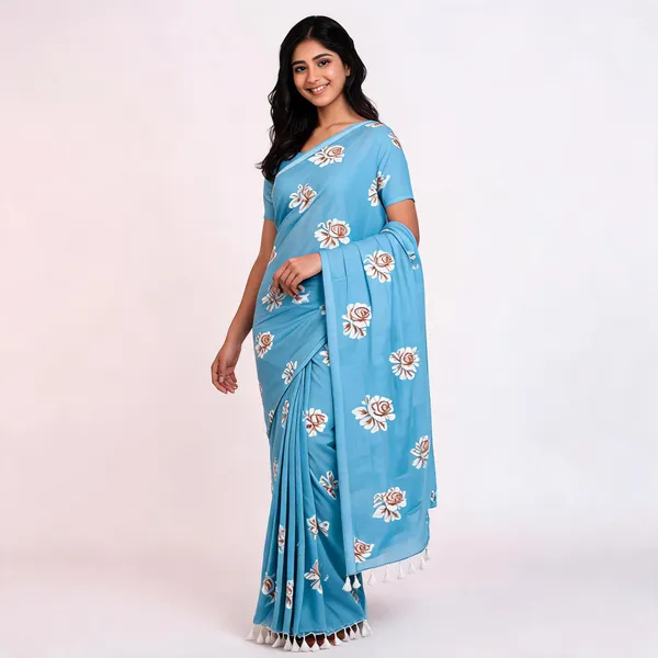 Sky_Blue_Khadi_Cotton_Floral_Saree_For_Women