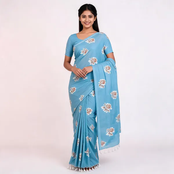 Sky_Blue_Khadi_Cotton_Floral_Saree_For_Women