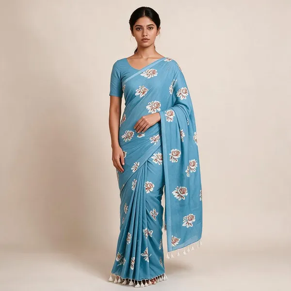 Sky_Blue_Khadi_Cotton_Floral_Saree_For_Women