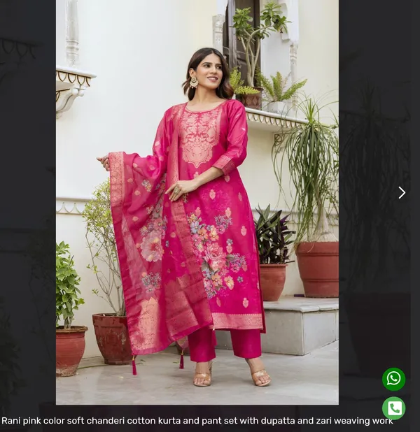Rani_Pink_Chanderi_Cotton_Kurta_Pant_Dupatta_Set_For_Women