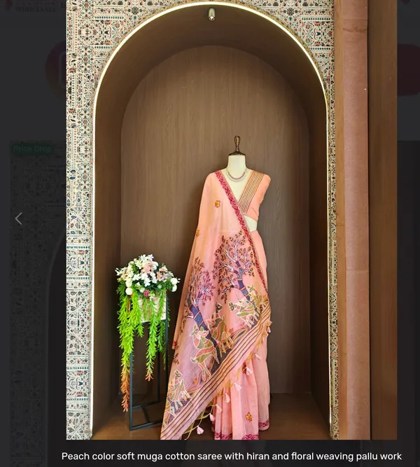 Peach_Muga_Cotton_Woven_Saree_For_Women