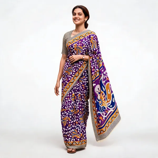 Purple_Mulmul_Cotton_Hand_Block_Print_Saree_For_Women