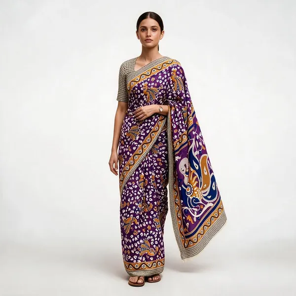 Purple_Mulmul_Cotton_Hand_Block_Print_Saree_For_Women