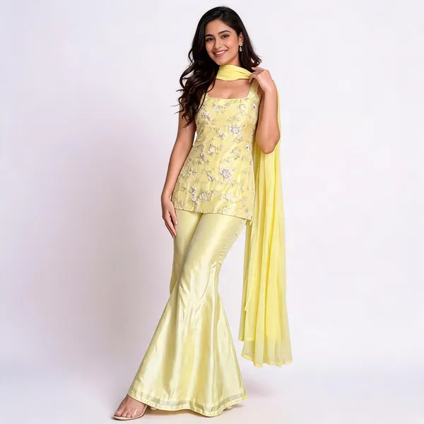 Yellow_Faux_Georgette_Floral_Embroidered_Kurta_Sharara_Set_For_Women