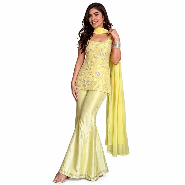 Yellow_Faux_Georgette_Floral_Embroidered_Kurta_Sharara_Set_For_Women