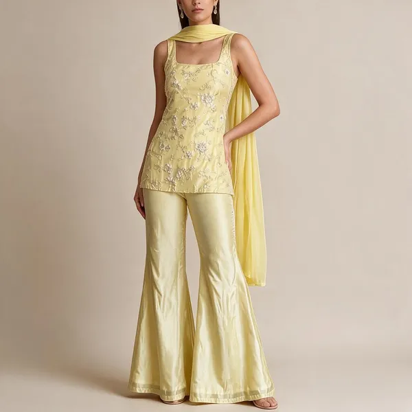 Yellow_Faux_Georgette_Floral_Embroidered_Kurta_Sharara_Set_For_Women