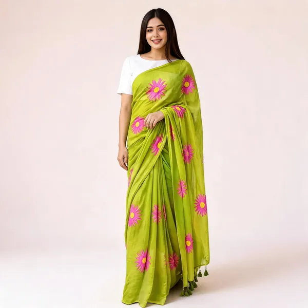Parrot_Green_Mul_Cotton_Floral_Printed_Saree_For_Women