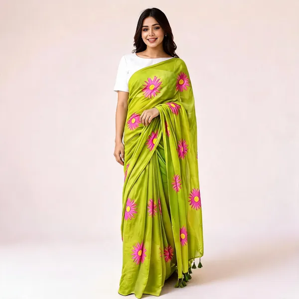 Parrot_Green_Mul_Cotton_Floral_Printed_Saree_For_Women