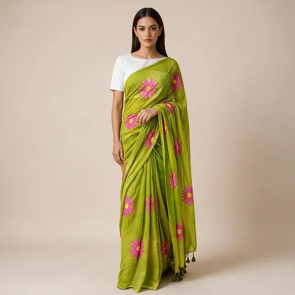 Parrot_Green_Mul_Cotton_Floral_Printed_Saree_For_Women