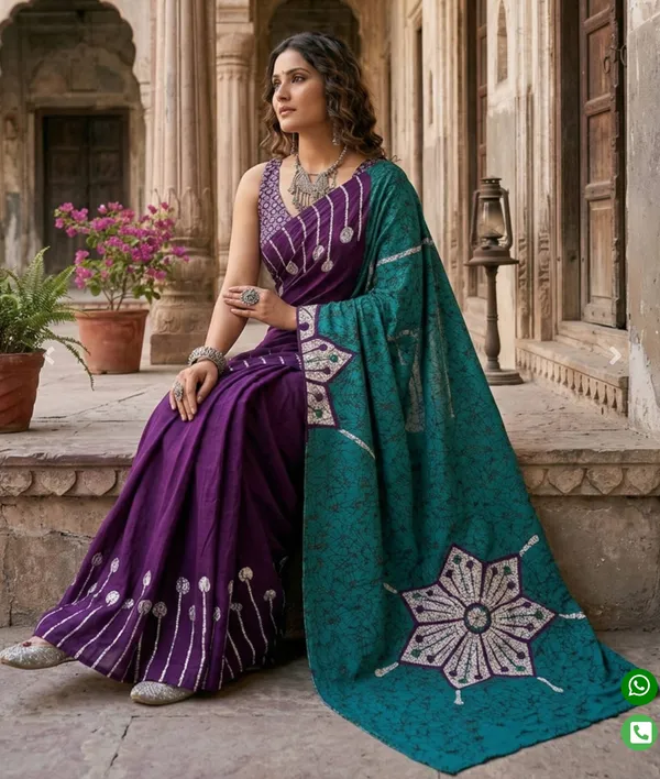 Purple_And_Teal_Mulmul_Cotton_Printed_Saree_For_Women