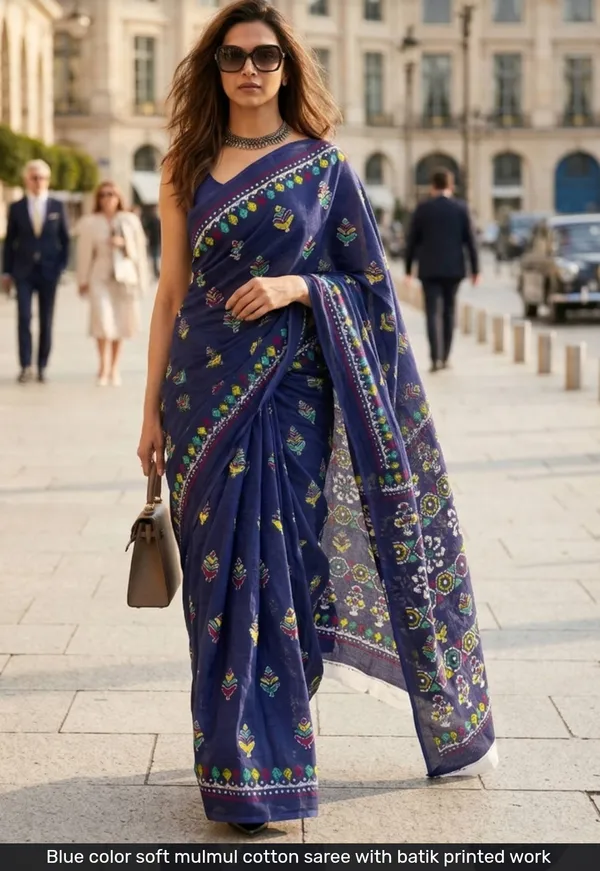 Blue_Mulmul_Cotton_Batik_Print_Saree_For_Women