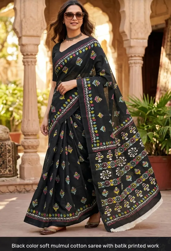 Black_Mulmul_Cotton_Batik_Print_Saree_For_Women