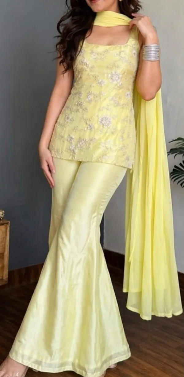 Yellow_Faux_Georgette_Floral_Embroidered_Kurta_Sharara_Set_For_Women