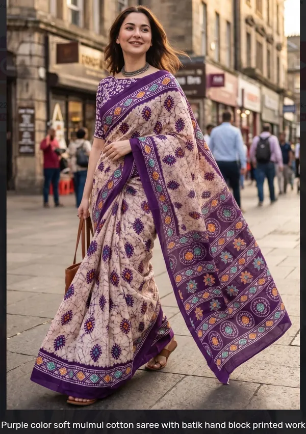 Purple_Mulmul_Cotton_Batik_Floral_Printed_Saree_For_Women