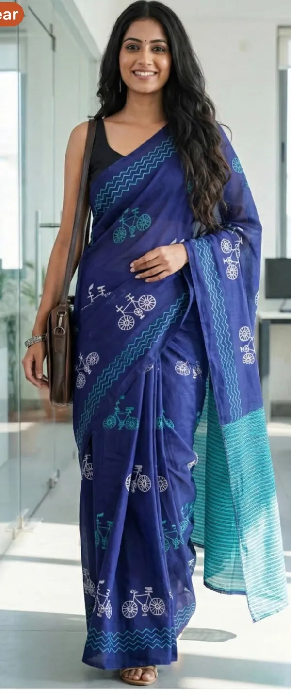 Blue_Mulmul_Cotton_Printed_Saree_For_Women