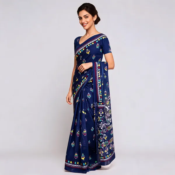 Blue_Mulmul_Cotton_Batik_Print_Saree_For_Women