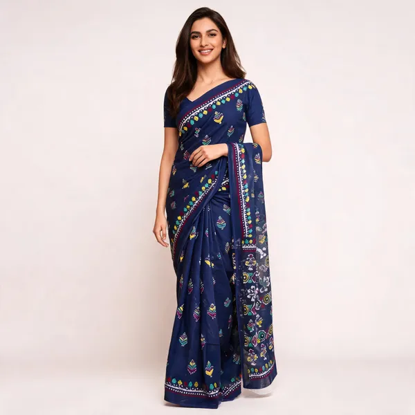 Blue_Mulmul_Cotton_Batik_Print_Saree_For_Women
