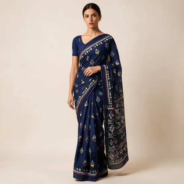 Blue_Mulmul_Cotton_Batik_Print_Saree_For_Women