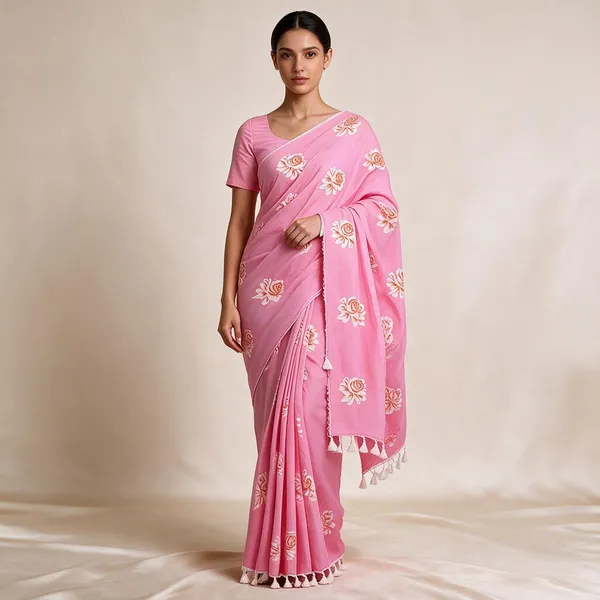 Baby_Pink_Khadi_Cotton_Floral_Saree_For_Women