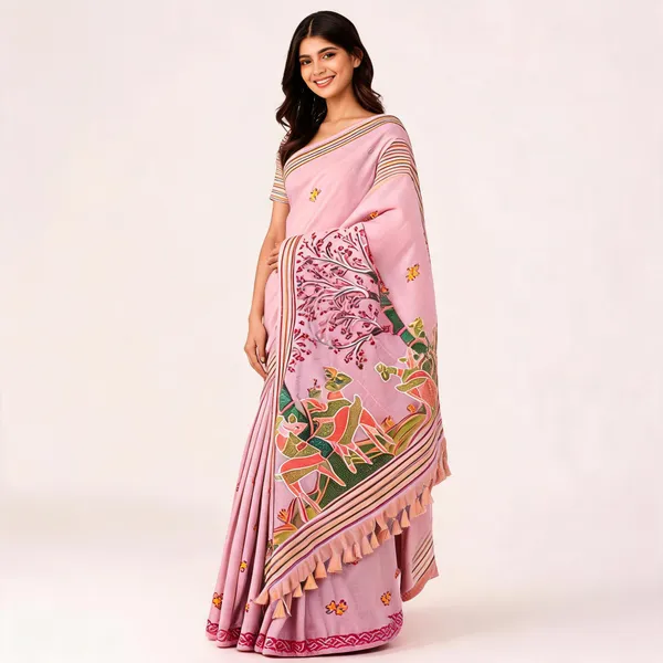 Baby_Pink_Muga_Cotton_Floral_Saree_For_Women