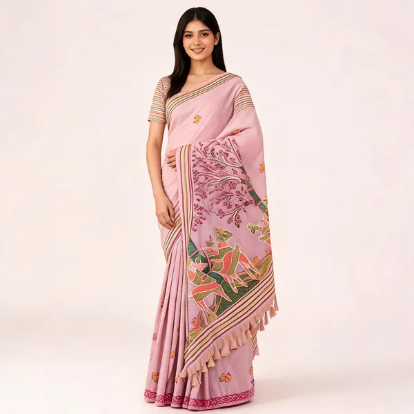 Baby_Pink_Muga_Cotton_Floral_Saree_For_Women