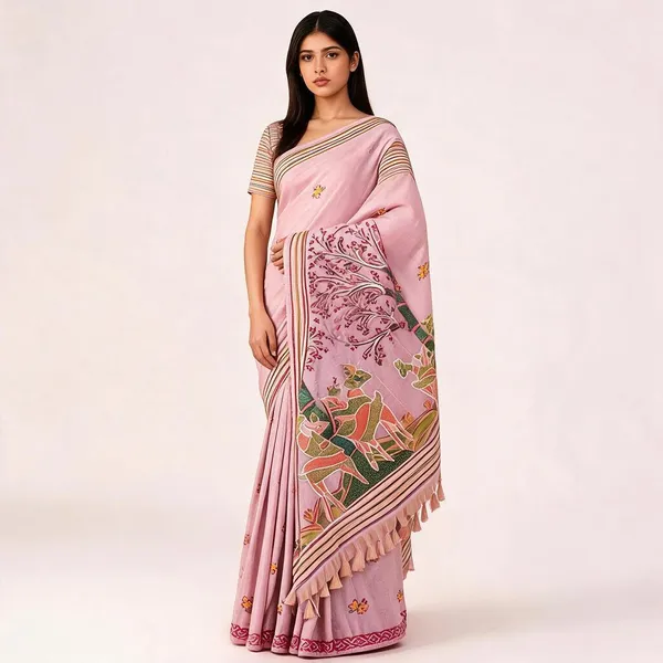 Baby_Pink_Muga_Cotton_Floral_Saree_For_Women