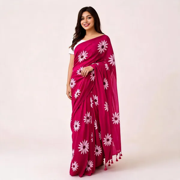 Rani_Pink_Mul_Cotton_Floral_Print_Saree_For_Women