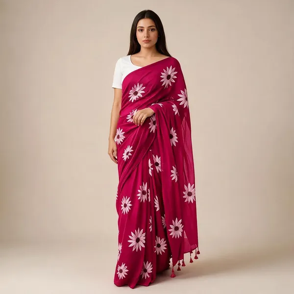 Rani_Pink_Mul_Cotton_Floral_Print_Saree_For_Women
