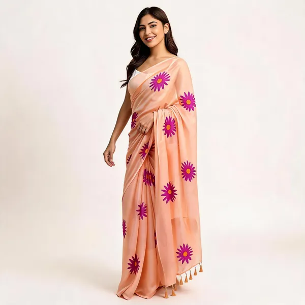 Peach_Mul_Cotton_Floral_Print_Saree_For_Women