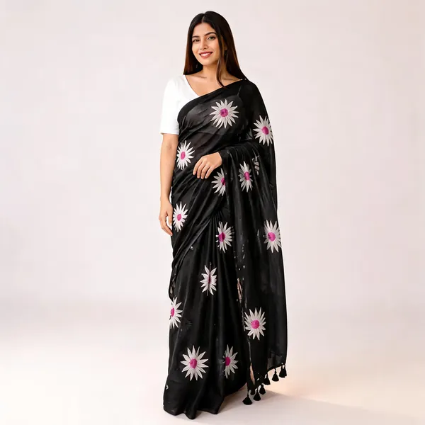 Black_Mul_Cotton_Floral_Print_Saree_For_Women