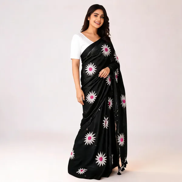 Black_Mul_Cotton_Floral_Print_Saree_For_Women