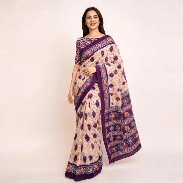 Purple_Mulmul_Cotton_Batik_Floral_Printed_Saree_For_Women